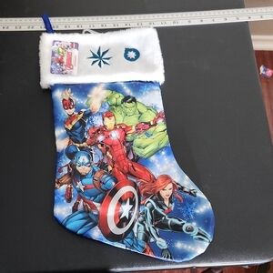 Marvel Stocking Christmas White & Blue Avengers Graphic Holiday Decor
